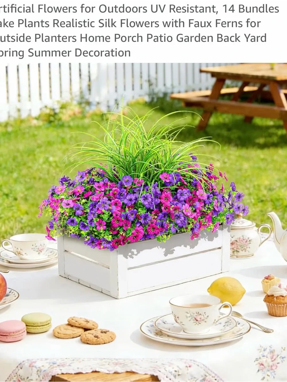 Artificial Outdoor Silk Flowers Planter in Purple & Pink